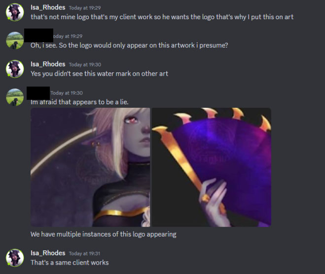 So YOU'RE the person who tried to scam my server! Good to know. As a heads up, THIS is the AI scammer I was posting about earlier! Don't fall for her fake work!!! #Plagiarism #Theft