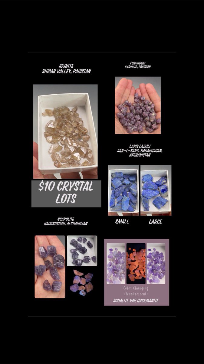 OldEarthMineral's tweet photo. $10 Crystal Lots Available Now.
https://t.co/MjQ6Zvur1x
#crystals #mineralspecimens #reikicrystals #crystalgrid #minerals #crystallove #geologyrocks #corundum #scapolite #lapis #lapislazuli #axinite #hackmanite https://t.co/WHAC2Soviv