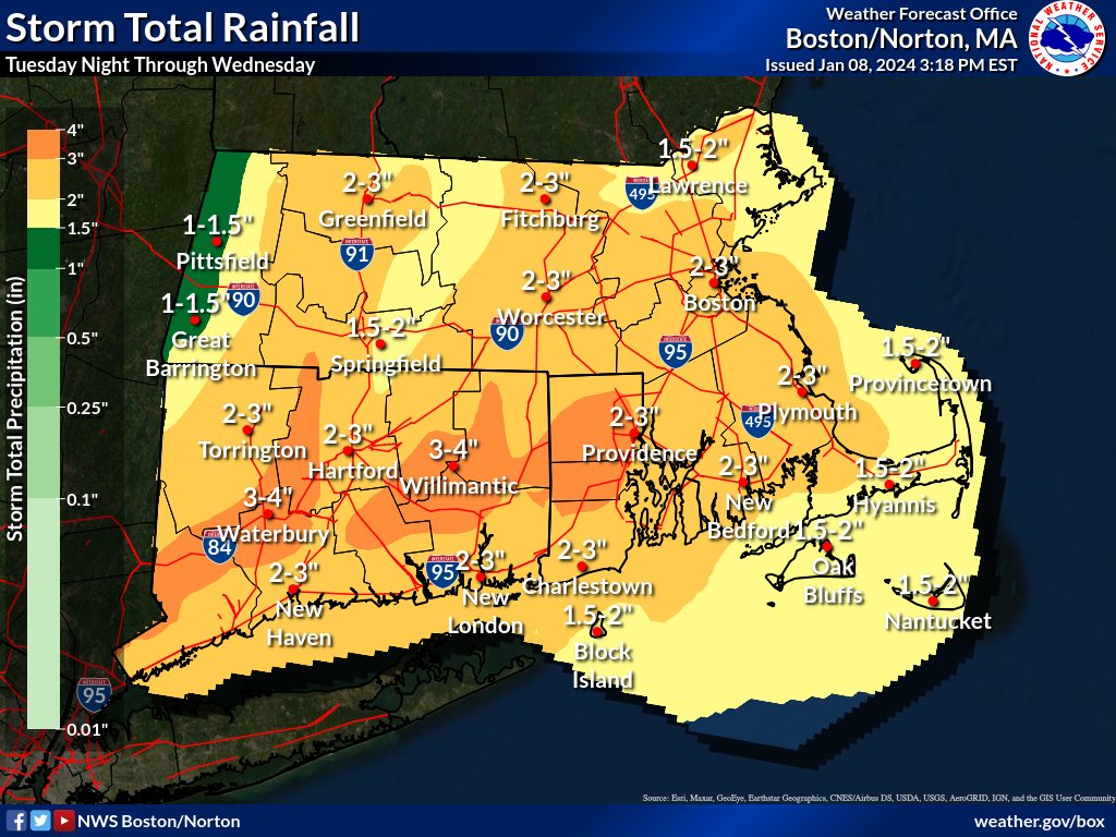 NWSBoston's tweet image. A strong storm system will impact New England Tuesday night into Wednesday.
-1 to 3" of snow Tuesday evening then switching to rain.
-2 to 4" of Rain, heaviest overnight Tuesday.
-45 to 65 mph wind gusts overnight Tuesday.
-River, stream, and coastal flooding possible.