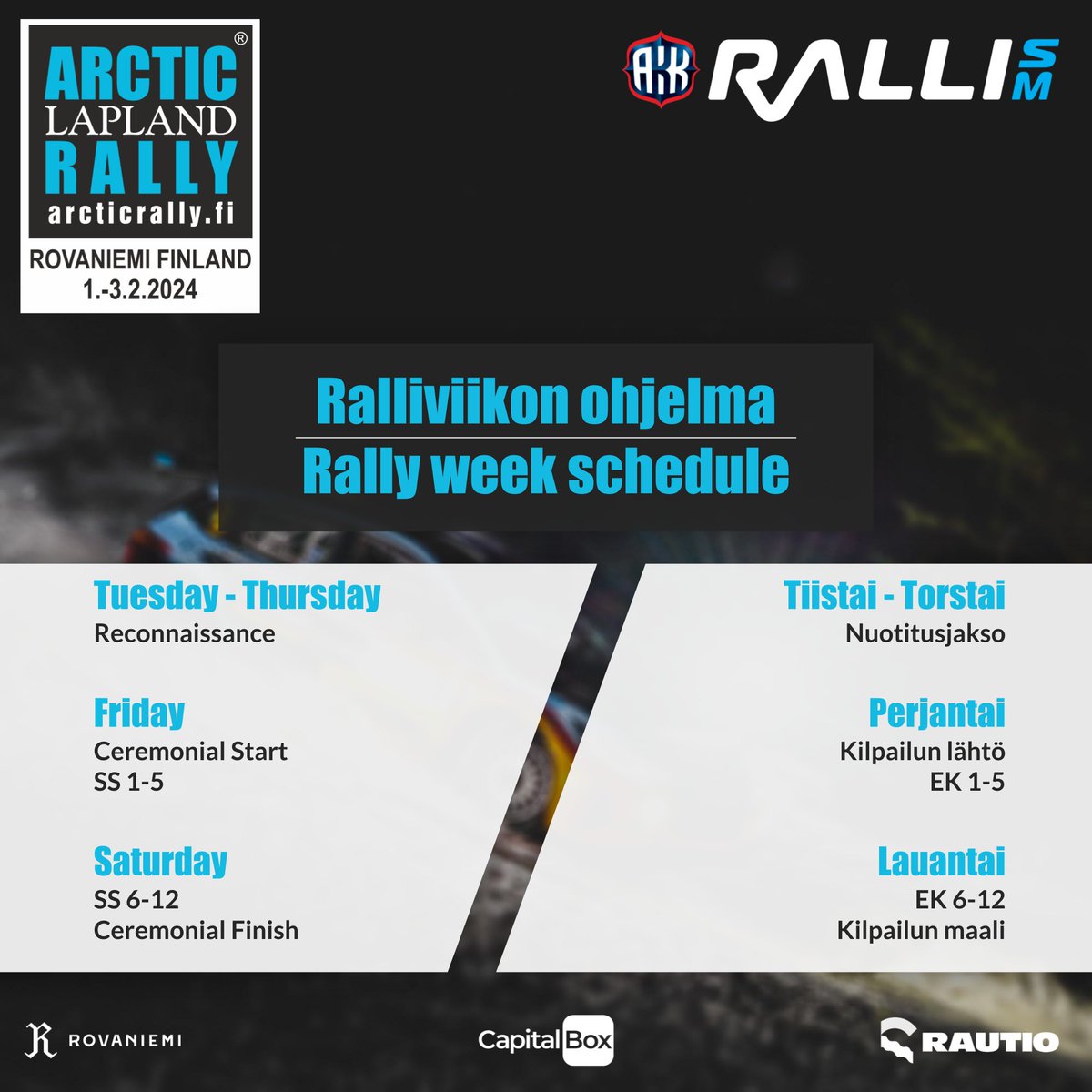The Finnish Rally Championship series kicks off this coming Saturday in Riihimäki, but at the Arctic Circle the action unfolds three weeks later when the sounds of rally cars echo in the land of the fells from February 1 to February 3.