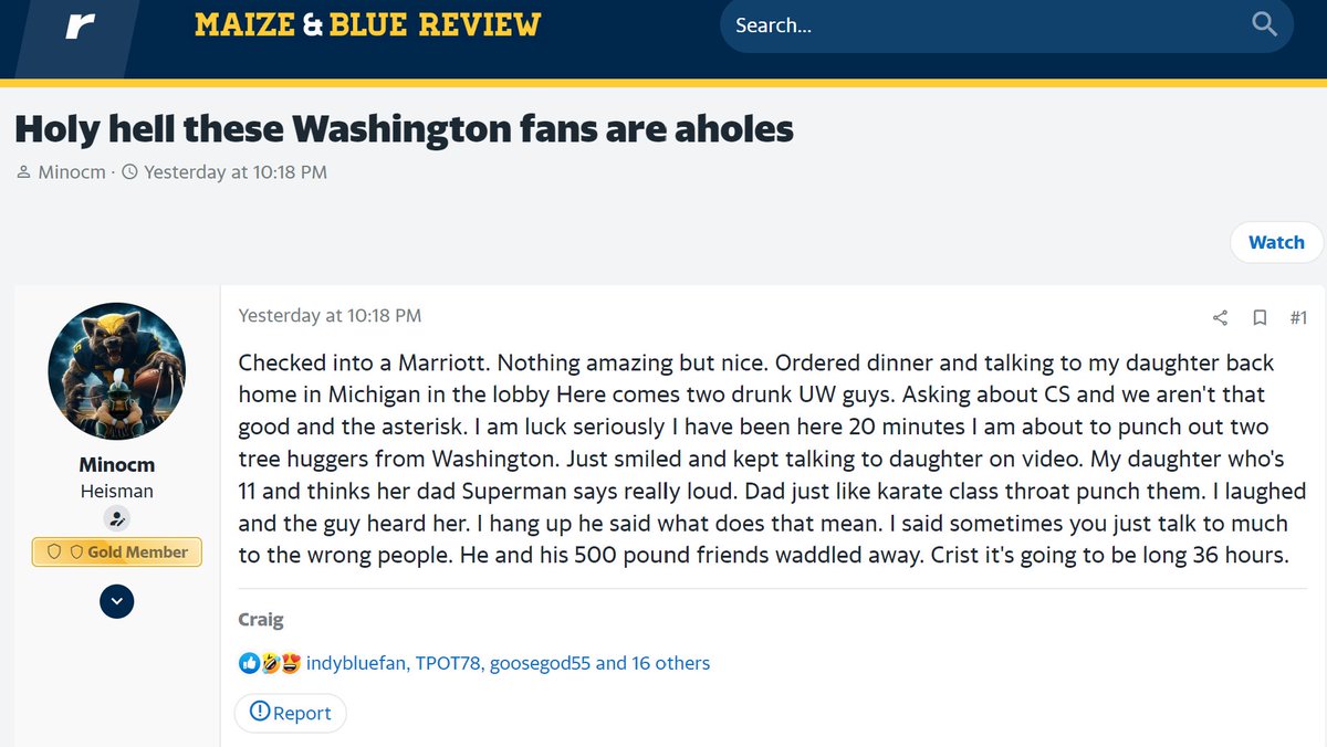 BoardGeniuses's tweet photo. #Michigan and #Washington fans have had some contentious interactions.  #throatpunch #doublelegtakedown https://t.co/sgG4RliLWB