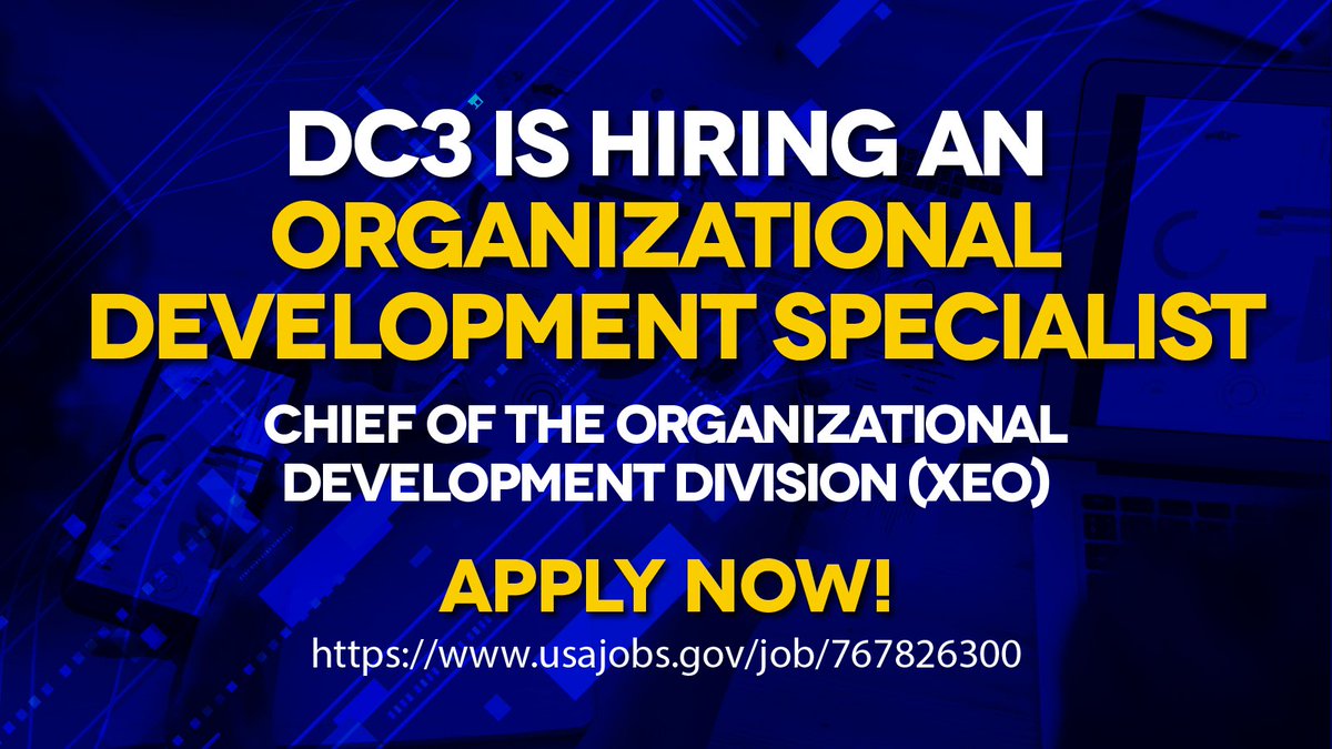 DC3 is hiring a Chief of Org Development (GS-14) to support our office in Linthicum Heights, MD. This expert will lead strategic progression & systematic integration of ORGDEV. Experience collaborating w/ staffs across DoD/federal agencies req. #nowhiring

usajobs.gov/GetJob/ViewDet…