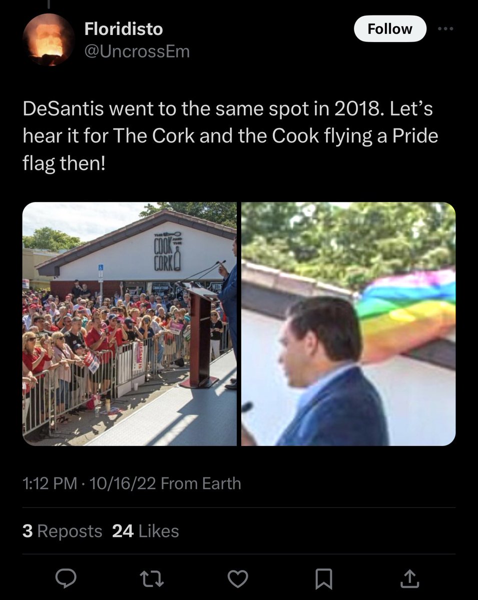 I gotta say, it is absolutely wild to see my biological father—the most bigoted and evil man I’ve ever known, who I personally watched strangle my sister until she was nearly unconscious—get all this fanfare for years because he put a rainbow flag outside his restaurant once.