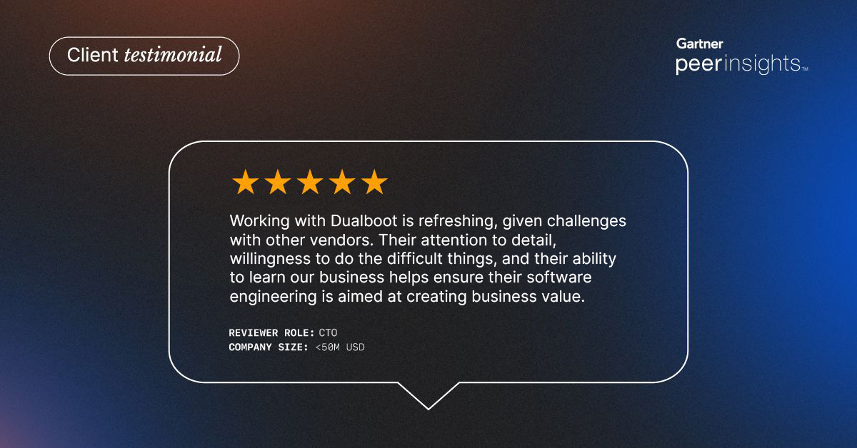 dualboot_ptrs's tweet image. 🚀 By merging our technical expertise with the strategic vision of your business, we co-create solutions that propel business growth.

🔗 Check out our Gartner Peer Insights profile lnkd.in/gtpAdapQ

#DualbootPartners #SoftwareDevelopment #Gartner #ClientTestimonial