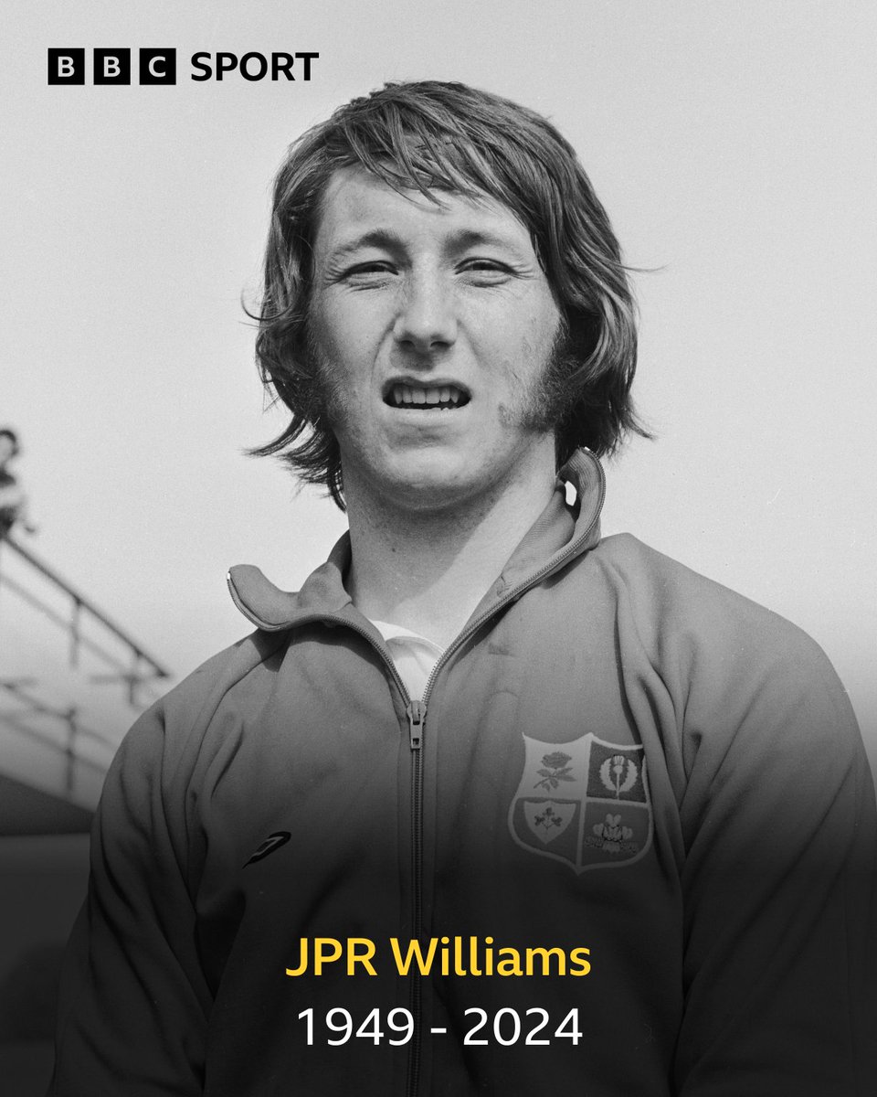 Wales and British and Irish Lions rugby legend JPR Williams has died at the age of 74.

Our thoughts are with his family and friends❤️