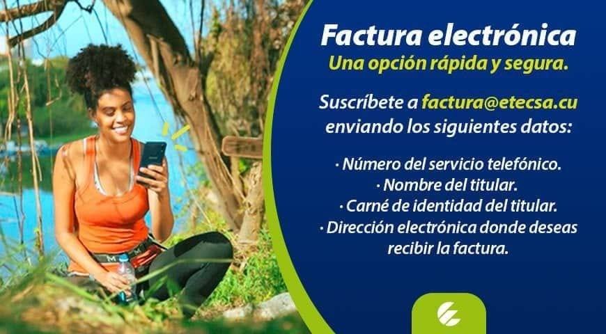ETECSA_Cuba's tweet photo. Recibe cada mes 📥 tu #FacturaElectrónica 🧾 y conoce los detalles de tu consumo ☎️
Suscríbete a factura@etecsa.cu 📩 https://t.co/xvG7sBEwkl