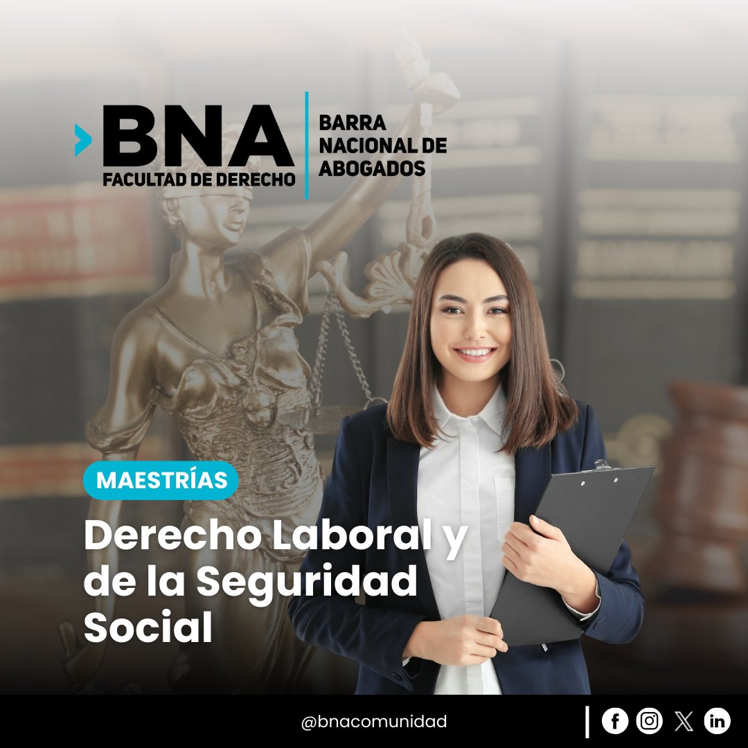Conviértete en experto en Derecho Laboral y Seguridad Social con la Maestría. 📚💼 Descubre cómo impactar positivamente en el mundo jurídico laboral. <a href="/facultadbna/">Facultad de Derecho BNA</a> 

bit.ly/3qmMQTs   

#MaestríaDerechoLaboral #SeguridadSocial #ExpertoJurídico #BNA