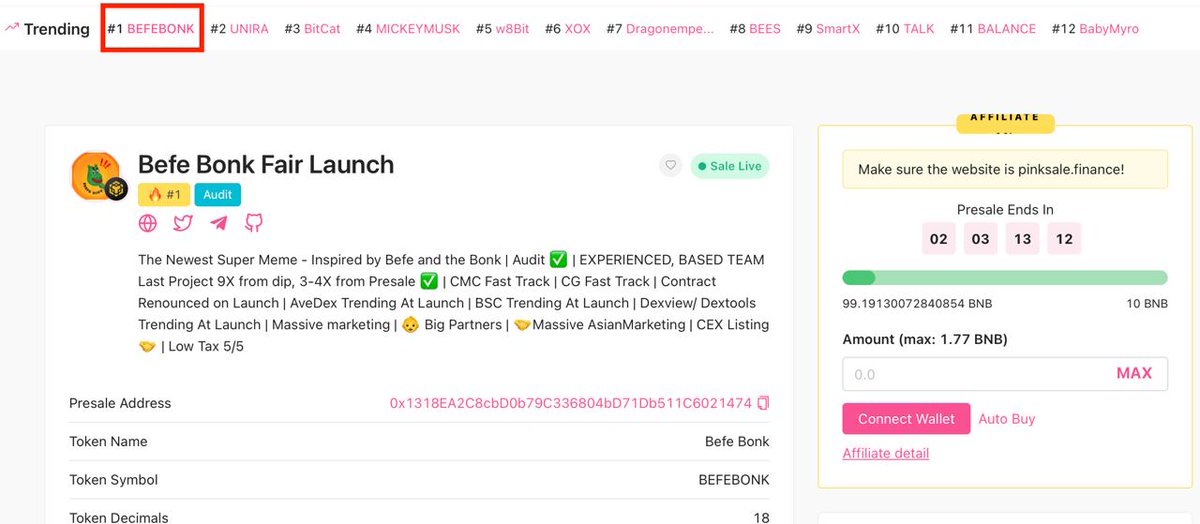 ⚡️We got it top1️⃣ trending on Pinksale ☑️

🎯Amazing, just first hours and got #1. We can't believe, thanks for all your supports.

Don't miss your chance at: pinksale.finance/launchpad/0x13…