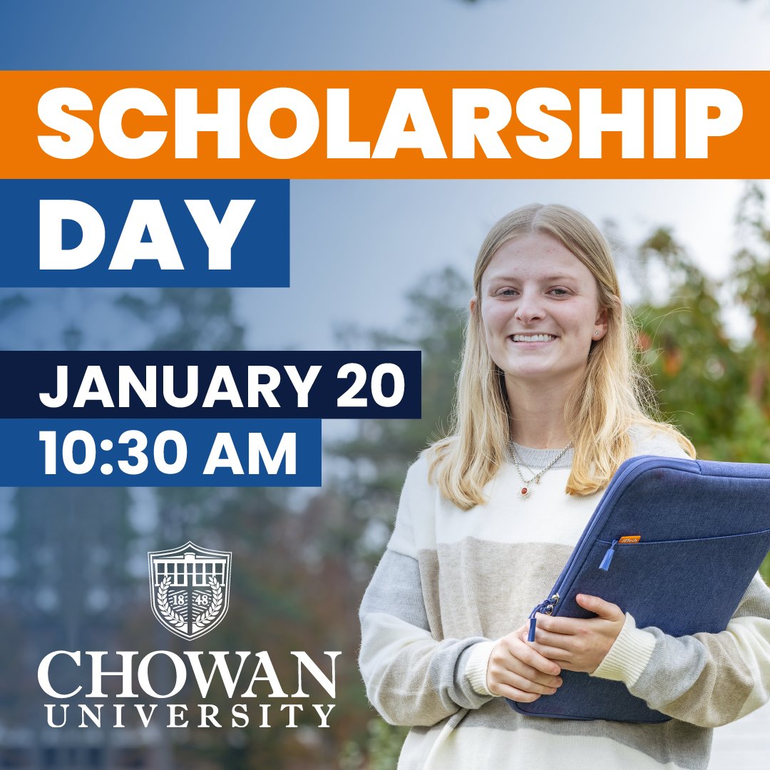 ChowanU's tweet photo. TODAY is the deadline! Ensure you are taking the time to get your Chowan Scholarship Day applications in before midnight! Applications for CSD are closing on Monday, January 8th! Fill out the application at https://t.co/4C9gULEXBe! #CUHere #CUSucceed #CUSkilled #Skills4Life https://t.co/s4upx16vZ9