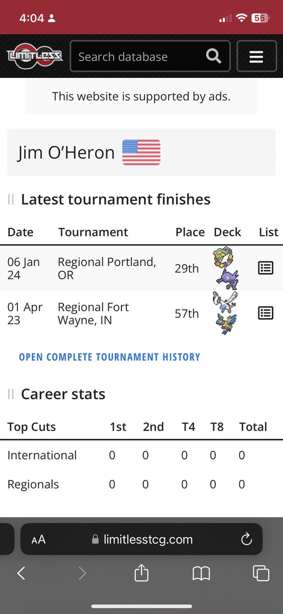 One_HitKO's tweet photo. I got a top 32 finish at Portland and didn’t even compete 🥱
Not sure if the error was by limitless or someone else https://t.co/V4hiBDh0gv