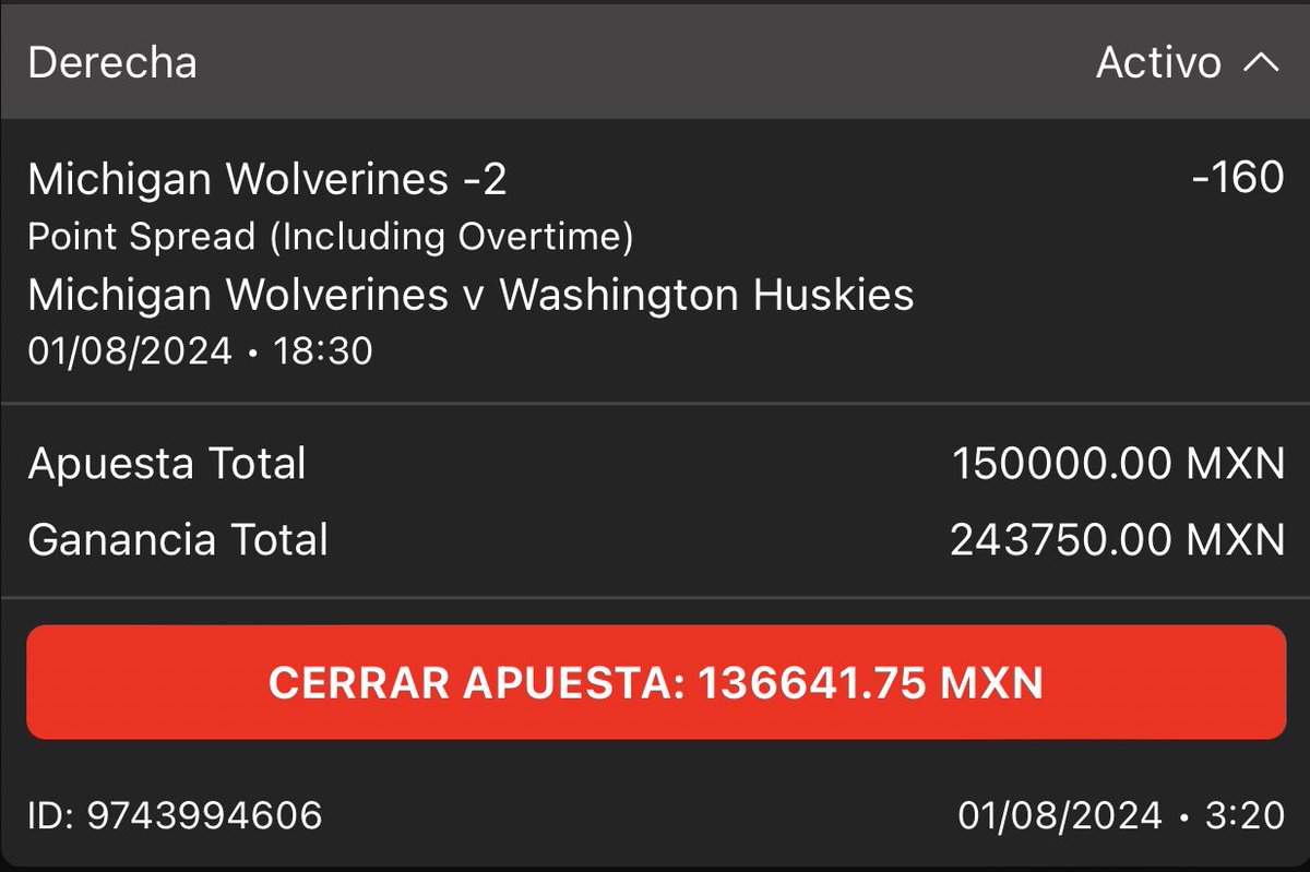 ElReyApostador_'s tweet photo. Le aposté 150 mil pesos a Michigan, copien mi apuesta y vayan muy fuerte. Es más, si se llega a perder mi apuesta regalaré 50 mil pesos, así de seguro estoy reyes, sacaría al ganador entre todos los que le den like a este tweet. https://t.co/bzJL7OyFbi