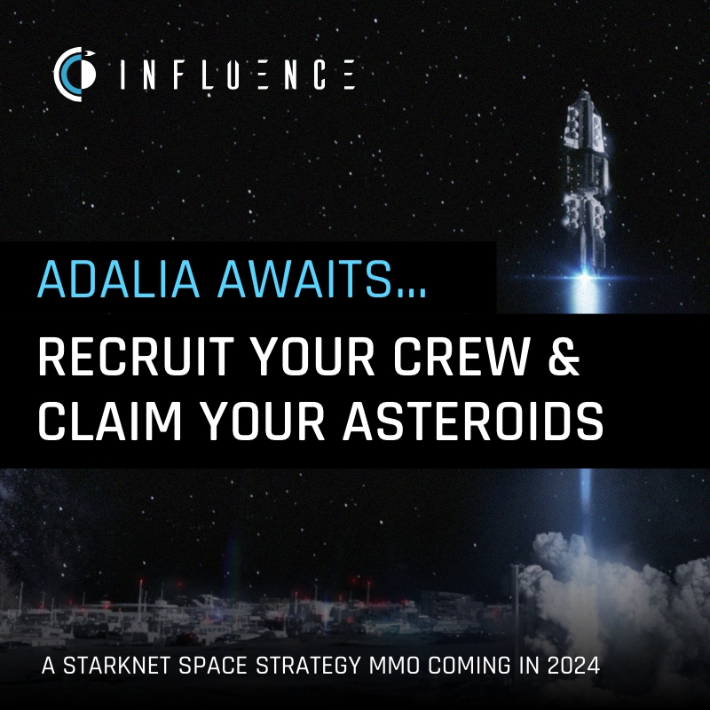 influenceth's tweet photo. 🚀 Welcome to 2024! As @starknet heats up, it's the perfect time to catch the Onchain Gaming wave. 🎮 Join the upcoming adventure and secure your Crewmates and Asteroids. Act now, a limited number of Asteroids are available each week!