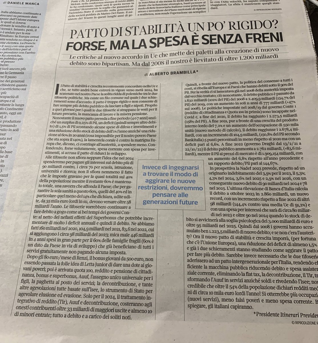 E meno male che la UE ci imponeva l’austerity contro cui destra e sinistra hanno latrato per anni! Dal 2008 all’ultima rilevazione Bankitalia, ITA ha accresciuto il suo debito pubblico di 1223,5 miliardi, di cui 446 solo negli ultimi 4 anni… il tutto in un Paese in cui >54%