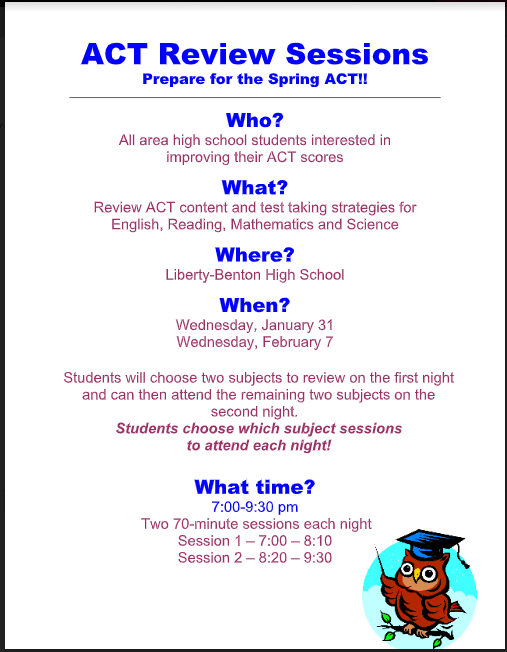 FREE ACT PREP SESSIONS! All Juniors are taking the ACT on Tuesday, March 12. Perfect opportunity to prepare!