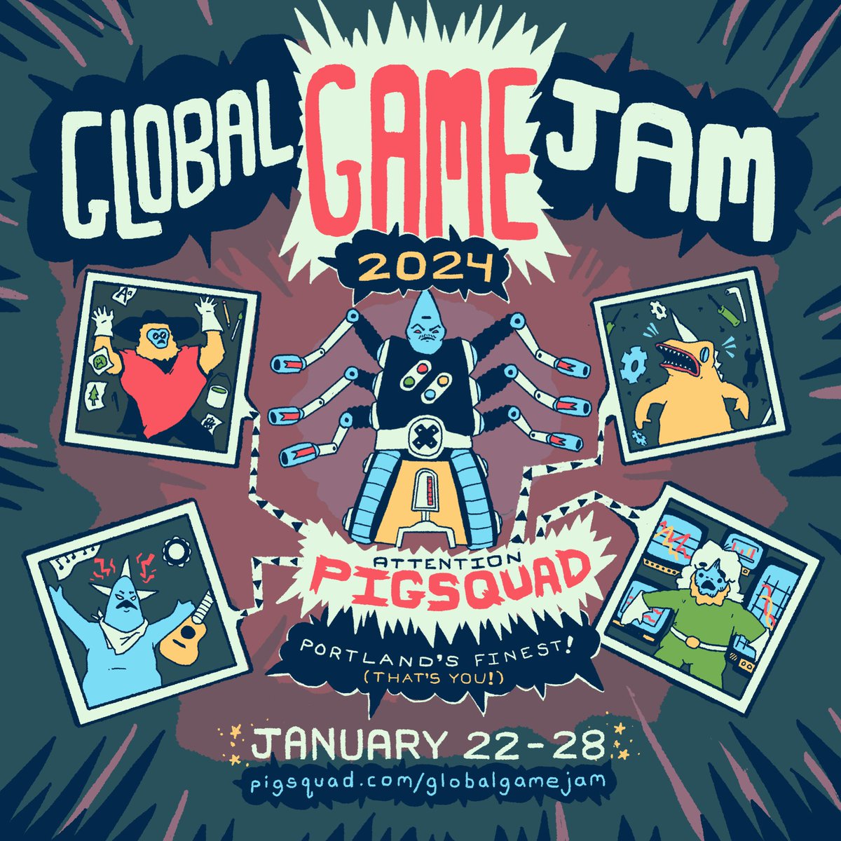 🌌🚀ATTENTION JAMMERS🚀🌌 Sign-ups for the Portland Indie Game Squad’s 2024 Global Game Jam site are now live! Make games with us January 22-28 and hang out in-person and online along the way!