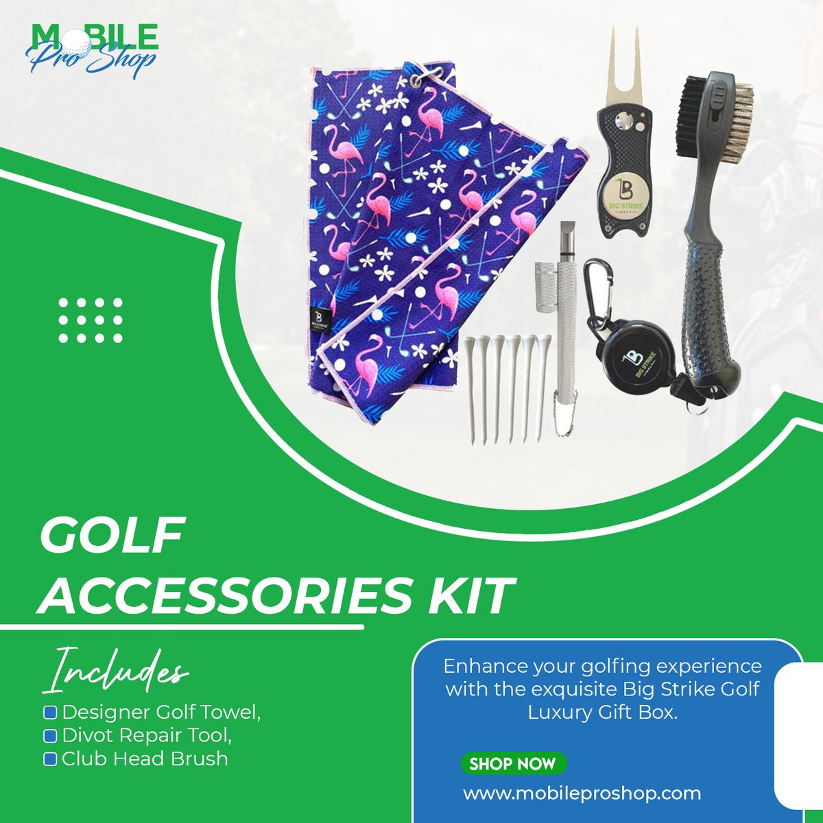 Golf Accessories Kit Includes Designer Golf Towel, Divot Repair Tool, Club Head Brush by Big Strike!

#BigStrikeGolf #GolfAccessories #LuxuryGiftBox #GolfEssentials #GolfingExperience #PremiumQuality #GolfGifts #FestiveSurprise #GolfEnthusiast