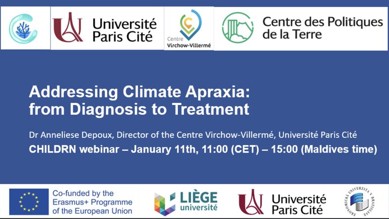 ❗️Webinar Alert ! 
🌍 "Addressing Climate Appraxia: from Diagnosis to Treatment" 
🗓️Jan. 11 2024 
➡️ <a href="/adepoux/">Anneliese Depoux</a>  (<a href="/univ_paris_cite/">Université Paris Cité</a> , <a href="/VirchowVillerme/">Virchow-Villermé</a> , in partnership w/ <a href="/CentrePolTerre/">Centre des Politiques de la Terre</a>, <a href="/Hugo_Obs/">The Hugo Observatory</a> , <a href="/MNUedu/">The Maldives National University</a>  and <a href="/euba_sk/">Bratislava University of Economics and Business</a> ) 
Registration 🔗: forms.office.com/Pages/Response…