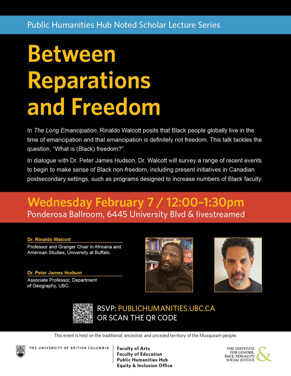 In The Long Emancipation, Dr. Rinaldo Walcott posits that Black people globally live in the time of emancipation and that emancipation is definitely not freedom. Join him Feb 7 as he tackles the question, ‘What is (Black) freedom?’ In conversation with Dr. Peter James Hudson.