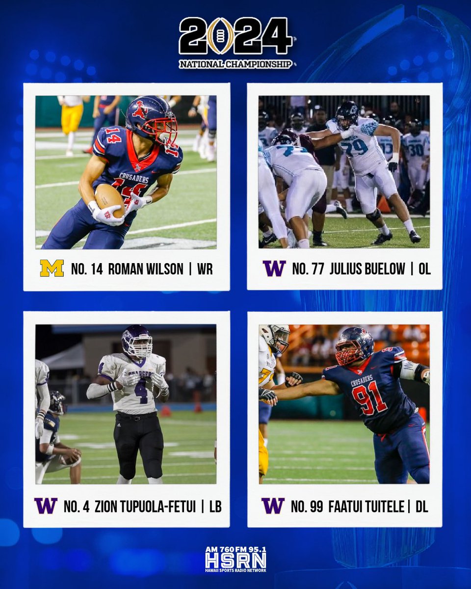 SHOUTOUT 🗣️ to the #Hawaii High School grads competing in the #CFPChampionship!

🏆 No. 2 Washington vs No. 1 Michigan
⏰ Mon, Jan 8 2:30 p.m. HT
📺 ESPN
📸 CJ Caraang 
<a href="/OIASports/">OIASports</a> <a href="/ilhsports_com/">ILH</a>