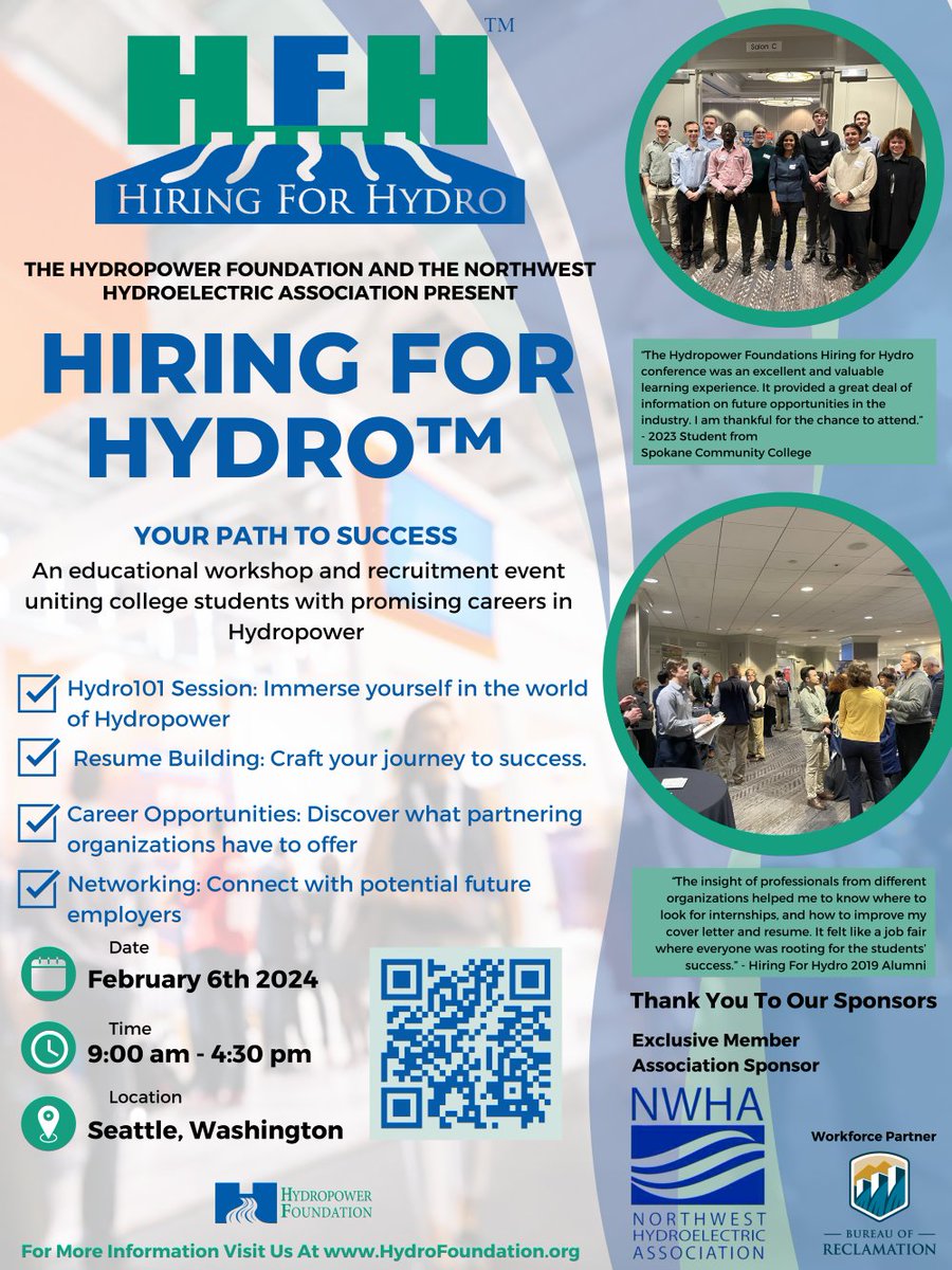 Please apply for #HiringforHydro by this Wednesday, 1/10 &amp; get a complimentary resume review to help you put your best foot forward. Students have until 1/26 to apply and participate, but why not apply today and get free help brushing up your resume. hydrofoundation.org/hiring-for-hyd…