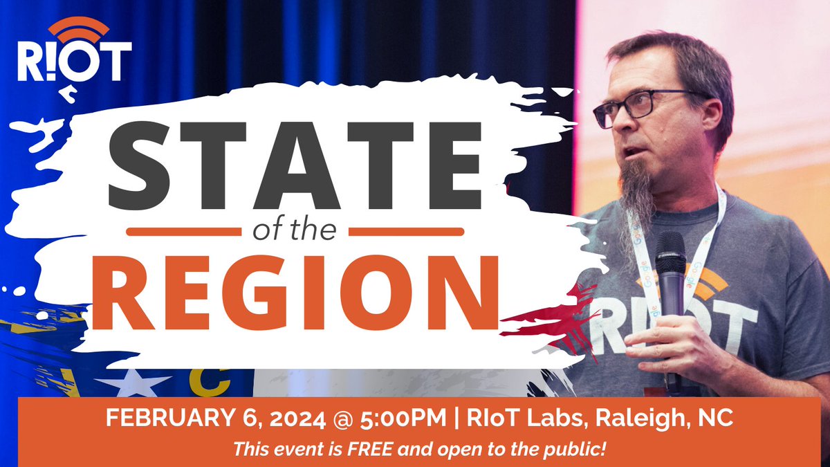 RIoTonSocial's tweet photo. Join us IN PERSON for RIoT’s annual "State of the Region" to explore important issues facing the region - the economic landscape, employment trends, business growth - and what is ahead.
https://t.co/gRdr6MnnBu
#StateOfTheRegion #Networking #IoT #Entrepreneurship #Raleigh #RTP https://t.co/oAFYjDdTaK