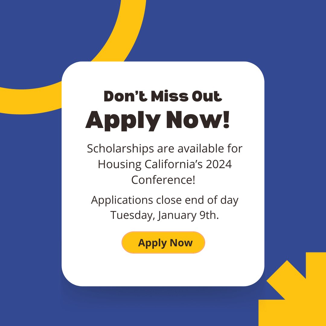 ⏰ Secure your spot now! Tomorrow is the final day to apply for a scholarship to attend Housing California's 2024 conference! 🌟

Click here to apply: bit.ly/HCAScholarship…