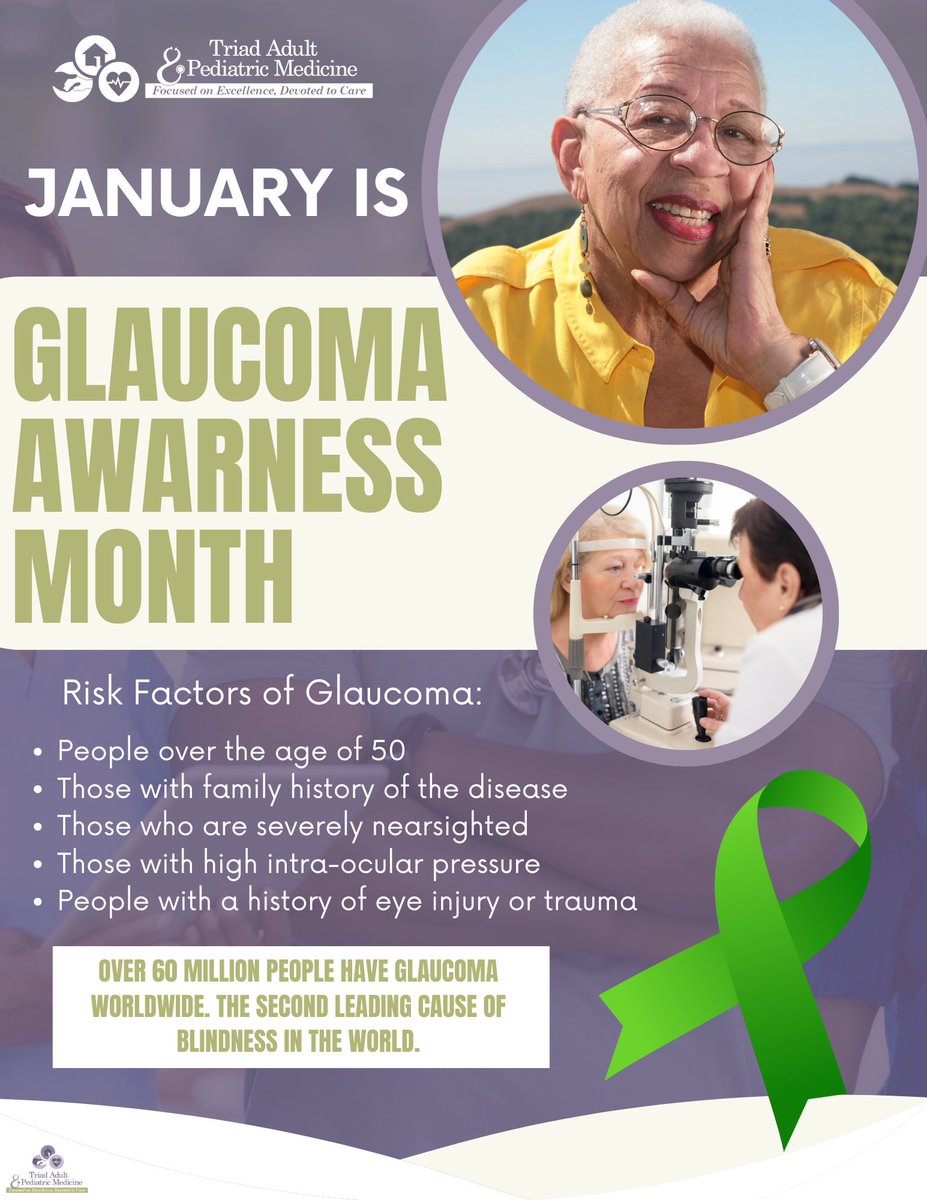 TRIADADULT's tweet photo. January is Glaucoma Awareness Month!
Did you know that over 60 million people worldwide have Glaucoma, making it the second leading cause of blindness? Let's raise awareness about the risk factors. Knowledge is key to protecting our vision.

#GlaucomaAwareness

💜 https://t.co/kQZqSdjSlg