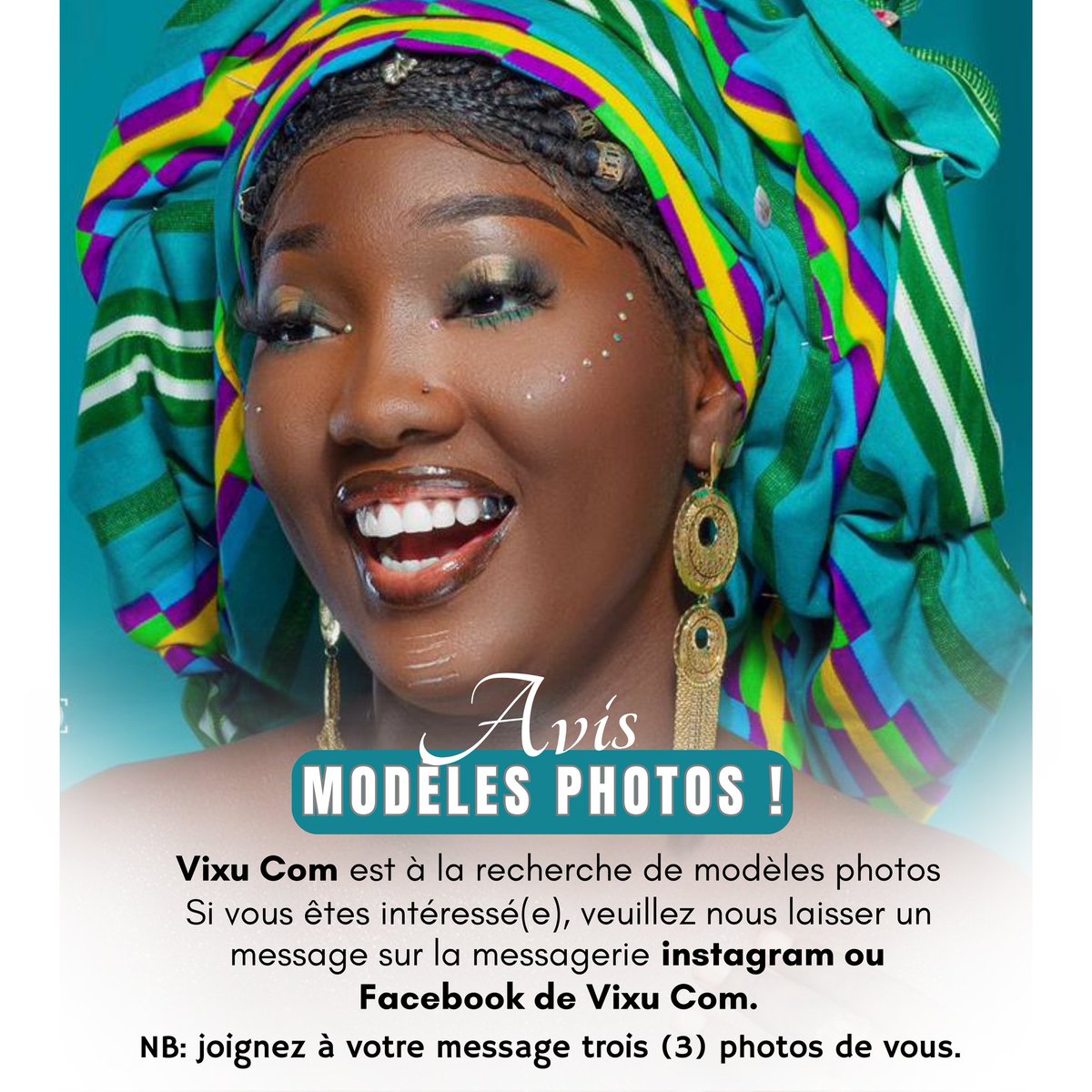VixuCom's tweet photo. 📢📷 Ne manquez pas cette opportunité inédite de briller dans le monde de la photographie.
Postulez dès maintenant! ✨🌟
📞+221 78 176 15 24 
 #ModèlesPhotos #OpportunitéUnique #Mannequinat #VixuCom #ModèlesRecherchés #PassionPourLaMode #ModèlesPhotographiques #CarrièreDansLaMode https://t.co/p83KoAXI4K