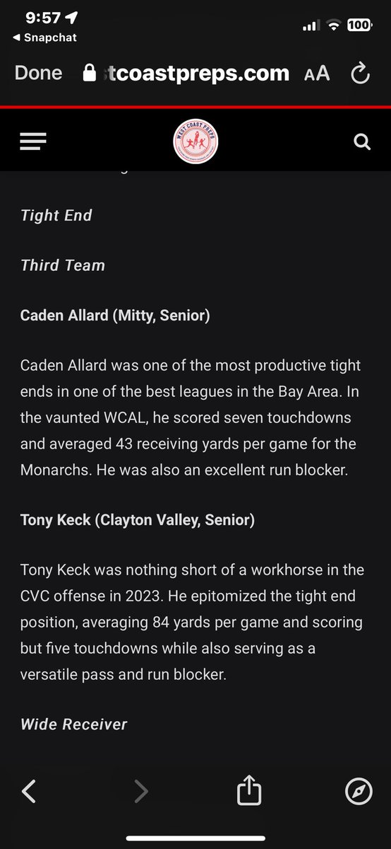 Caden Allard (@cadenallard3) on Twitter photo Grateful to be named Third Team All-Bay Area TE by West Cost Preps!
<a href="/MittyHSfootball/">AMHS Football</a> <a href="/Tha_CoachK/">Coach Fred Koloto</a> @DWiseAC
<a href="/westcoastpreps_/">West Coast Preps</a> Grateful to be named Third Team All-Bay Area TE by West Cost Preps!
<a href="/MittyHSfootball/">AMHS Football</a> <a href="/Tha_CoachK/">Coach Fred Koloto</a> @DWiseAC
<a href="/westcoastpreps_/">West Coast Preps</a>