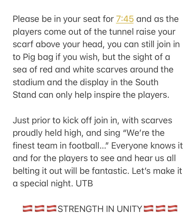 Twe12thman's tweet photo. Please read and pass the message on. Let the team know we are with them from kick off to the final whistle. Thanks https://t.co/ryXiBcXiiV