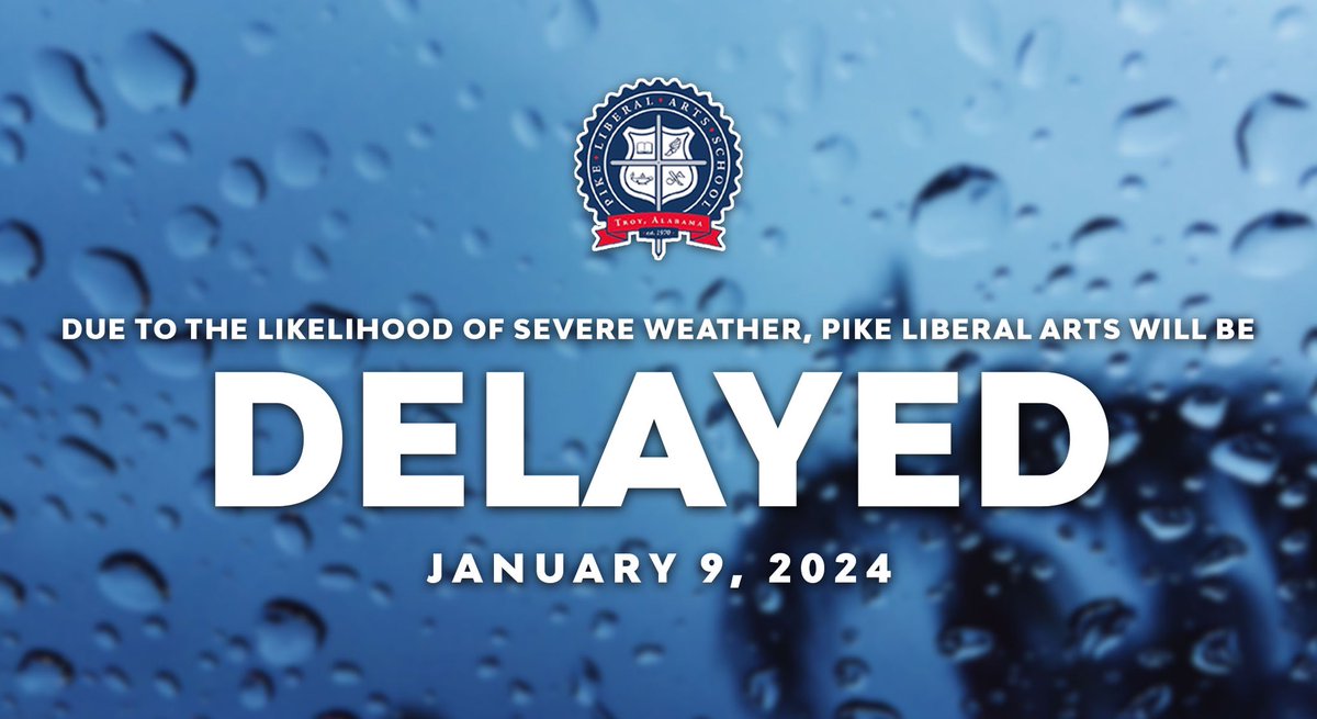 The start of school will be delayed tomorrow, Tuesday, January 9, until 10 AM due to the inclement weather expected overnight tonight into tomorrow morning.