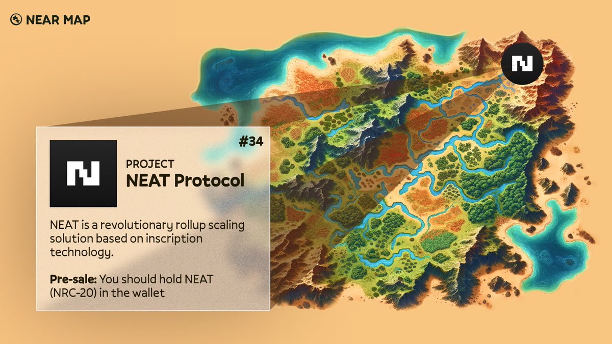 NEAR_map's tweet photo. 🧐 Did you know that NEAT by @inscriptionneat- It's not just an NRC-20 token. It's a whole new emerging ecosystem inside @NEARProtocol with a clear roadmap and plans?

🔎 We encourage everyone to check it out here: https://t.co/xQcwzREZVD

📄 And NEAT (NRC-20!!!) holders will get on the whitelist and will be able to mint NEAT lands before anyone else.