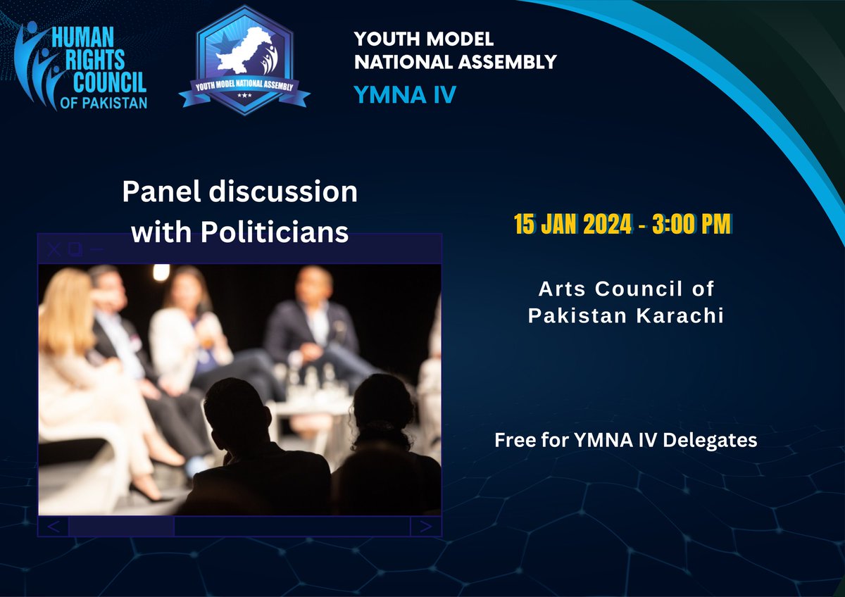 ymnapk's tweet photo. Exciting Update! Join us at the Youth Model National Assembly - YMNA IV for a thought-provoking Panel Discussion with esteemed politicians.
Secure your spot now: https://t.co/50RgcXHhbn
#YMNAIV #youth #PanelDiscussion #Pakistan #ymna #hrc_pakistan #mun #Elections2024 https://t.co/jGhfAXenYw
