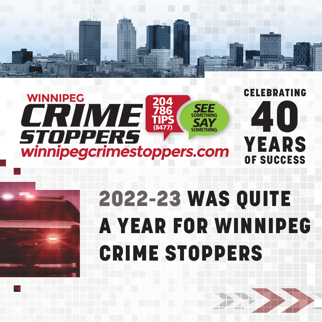 wpgpolice's tweet photo. 2022-23 Was quite a year for Winnipeg Crime Stoppers
Crime Stoppers works!
https://t.co/i1qx8NbIal
#CrimeStoppers #40YearsService #CrimeStoppersWorks https://t.co/LO8fIzlDxb