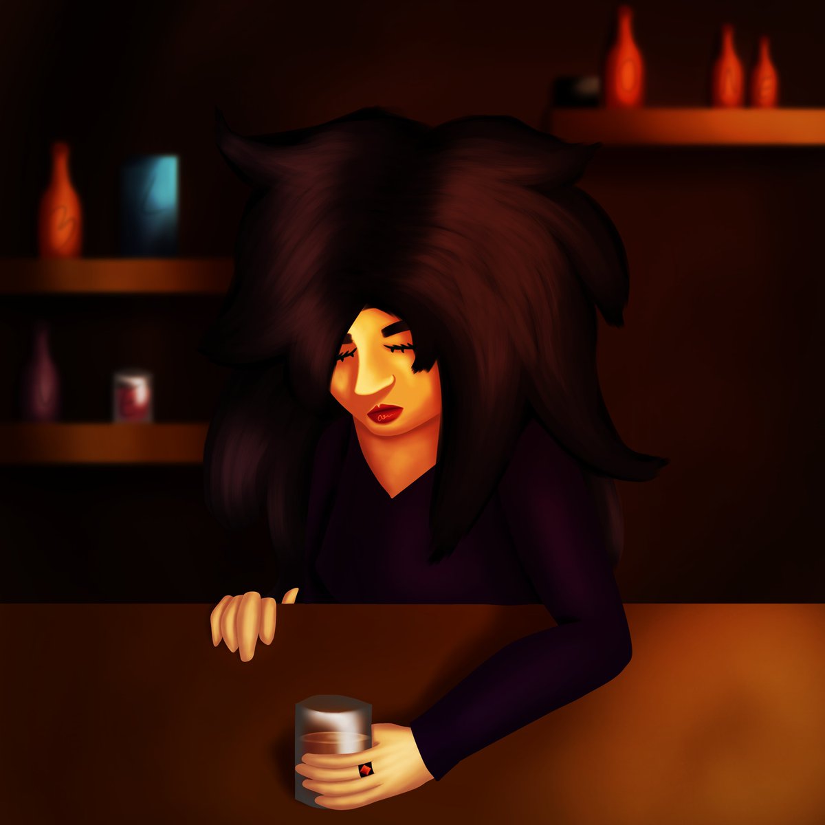 3lue0ne's tweet image. Hello, the idea for this one came when I've been about drowning the sadness in alcohol, that's why she looks a bit devastated, enjoy 💙

Title: Another Shot

#AnotherShot #ibisPaintX #Illustration #Drawing #Art #Stylized