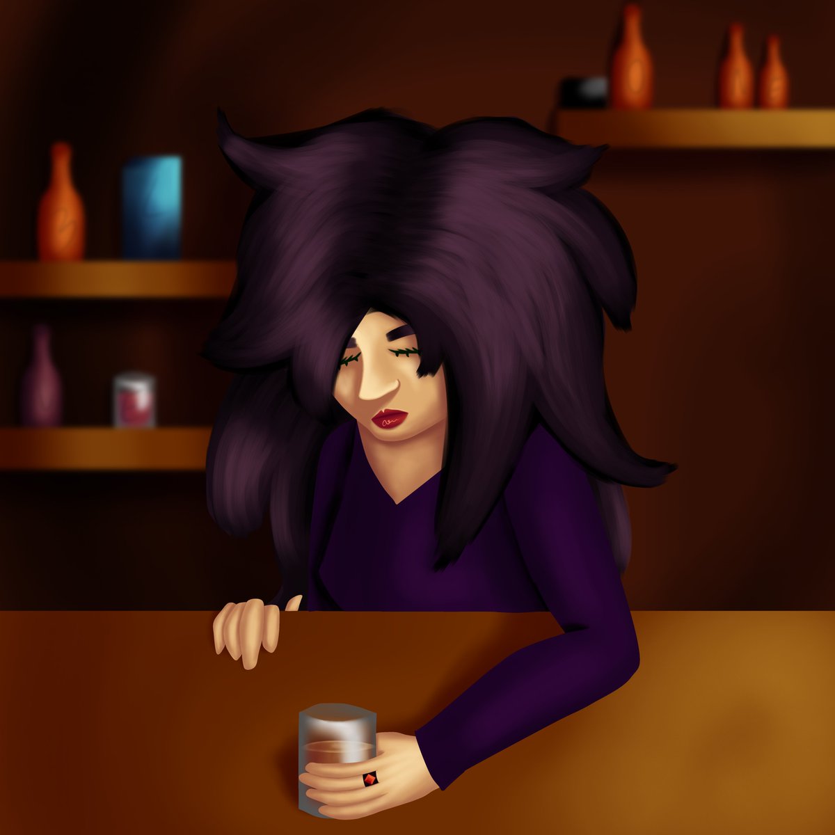 3lue0ne's tweet image. Hello, the idea for this one came when I've been about drowning the sadness in alcohol, that's why she looks a bit devastated, enjoy 💙

Title: Another Shot

#AnotherShot #ibisPaintX #Illustration #Drawing #Art #Stylized