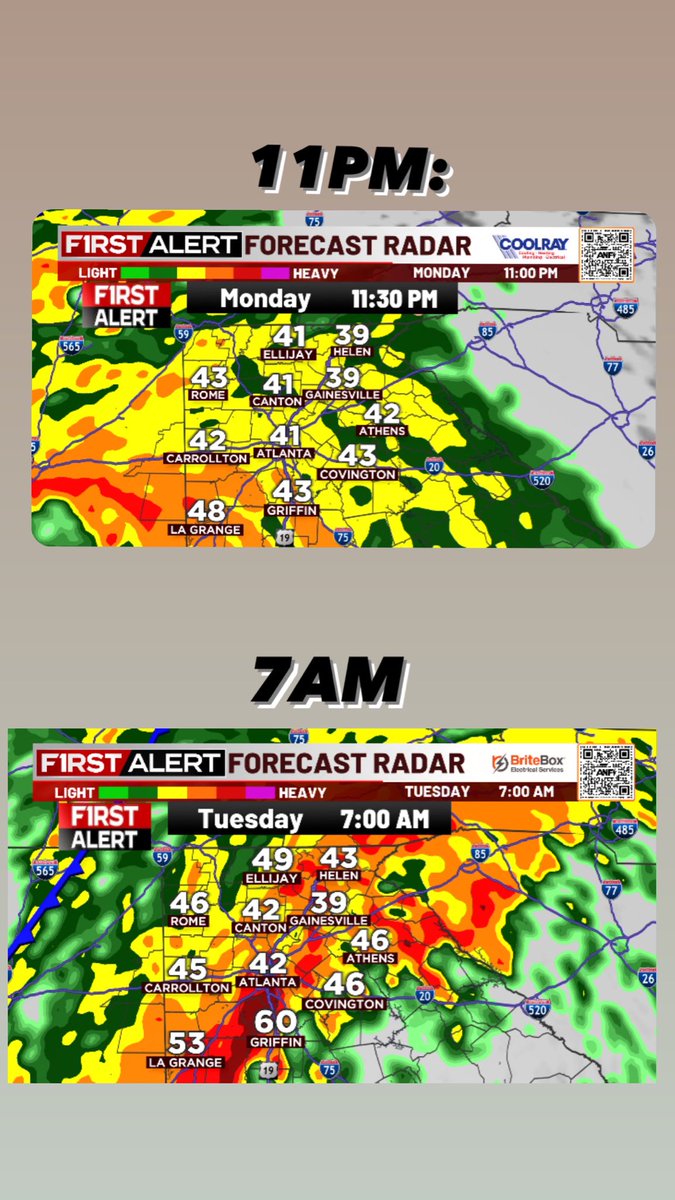 Ella Dorsey (@ella__dorsey) on Twitter photo WASHOUT TUESDAY MORNING COMMUTE! Heavy rain arrives around 10pm and continues through the entire morning commute. 2-4” rain is expected- flash flooding & washed out roads are likely. PLEASE DRIVE SLOWLY & SAFELY TOMORROW MORNING!
I will be on <a href="/ATLNewsFirst/">Atlanta News First</a> starting at 4:30am! WASHOUT TUESDAY MORNING COMMUTE! Heavy rain arrives around 10pm and continues through the entire morning commute. 2-4” rain is expected- flash flooding & washed out roads are likely. PLEASE DRIVE SLOWLY & SAFELY TOMORROW MORNING!
I will be on <a href="/ATLNewsFirst/">Atlanta News First</a> starting at 4:30am!