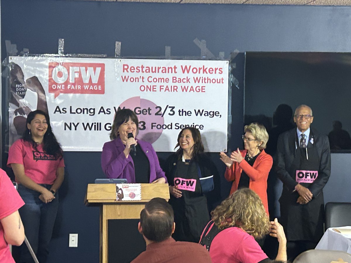 Proud to join @votejgr, @SenatorRJackson and restaurant workers from around the state to renew our fight for #OneFairWage. It's simple: everyone who works should be guaranteed *at least* a full minimum wage. The restaurant industry is losing workers because pay is too damn low.