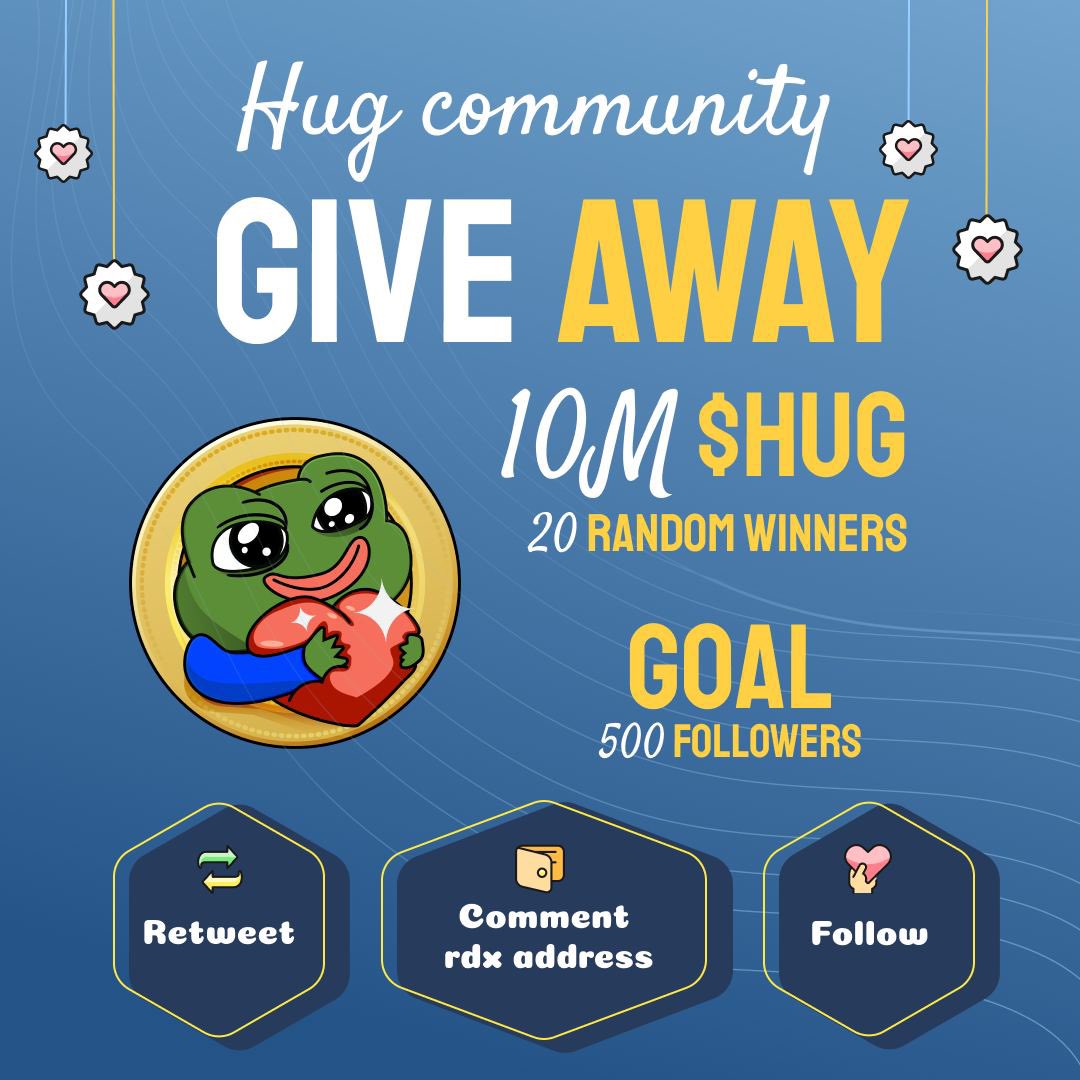 HUG is giving away 10 million $HUG 🤯 20 random winners will receive a whopping 500k brand spanking new $HUG 🤩 So what do you have to do? 🤨 Just like this tweet, leave a comment, repost, and follow HUG (That’s me!) on X. So easy! 🥳 You have 24HRS ⏰ Get to hugging! 🤗