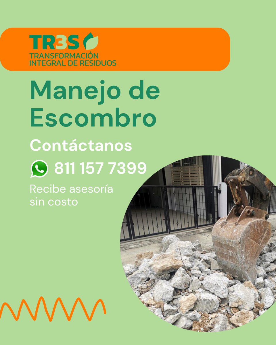 ♻️🧱No dejes que los residuos de construcción se conviertan en un problema. 
Si eres parte de la industria de la construcción, confía en nosotros para una gestión responsable y ecológica.
Llama al 811 157 7399 o escríbenos por WhatsApp. 
#GestiónDeResiduos #EscombroResponsable 🌆