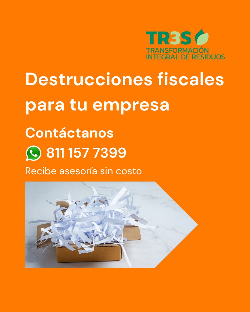 Garantizamos una #DestrucciónFiscal efectiva y segura. 
Desde alimentos hasta productos electrónicos, ¡cuidamos tu confidencialidad y el medio ambiente! 
Contáctanos: ☎️ 811 157 7399, llamada o WhatsApp 🌐
#DestruccionesFiscales 
#TR3S #Tr3sResiduos