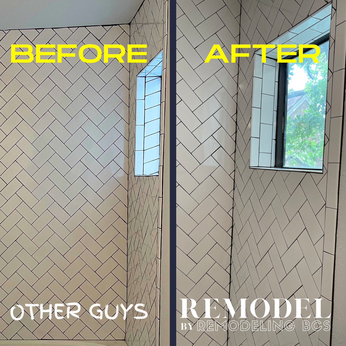 remodelingbcs's tweet photo. Can you see the visual difference? Wait until you learn there was ZERO waterproofing installed behind the tile by the “other guys.”

Let us do it right the first time. 

#remodelingbcs #bathroomdesign 

https://t.co/RkbcJPBgqk https://t.co/cFRVSKOvnQ