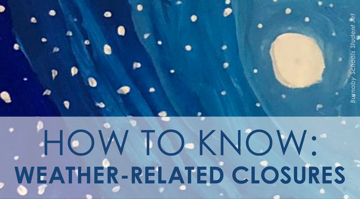 With cold weather forecasted, it's a good time for a friendly reminder of how we share weather-related school closures. We do our best to communicate #BurnabySchools CLOSURES by 6:30am. Typically, there is no announcement when schools are OPEN. More:
ow.ly/KeC950Q3hVv