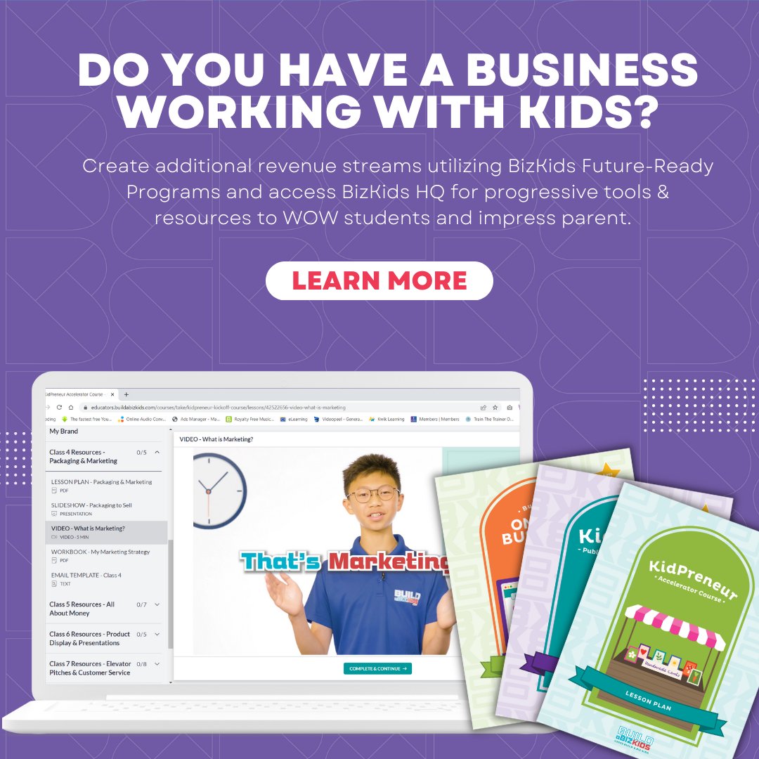bbk_network's tweet image. Do you work for a youth based business that delivers programs for kids ages 7-13? 

Retain your current students for longer &amp;amp; create an additional revenue stream for your business and license a BizKids Program today!  

Learn more &amp;amp; license at bbknetwork.com/education-busi…

#edresource