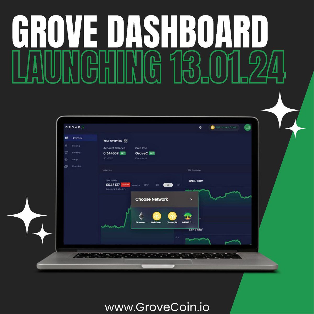 GroveToken's tweet photo. Our absolutely dashing new #GroveSwap dashboard is coming soon!
Your hub for all #DeFi #cryptocurrency utilities you'll be able to swap, stake and farm #GRV or #GroveCoin wrapped coins like #BTC-G, #ETH-G, #BNB-G or #USGD through dApps or directly through #GroveKeeper!
π€ Currently in one of our existing staking pools?π€
Not to worry! The current contracts will be accessible on the new #GroveDashboard UI β
You can still compound or withdraw in the old pools until you are ready to move your funds or the old contracts stop generating rewards for compounding (approx. 2 weeks after launch of new dashboard)
ποΈ NOTE: When the rewards for old contracts stop, any remaining locks on funds in those pools will be opened so you can get your GRV and plan your next move π
#GroveX #GroveBlockchain #BuildWithGrove #ListOnGroveX #BNBChain #Bitcoin #staking #PassiveIncome
