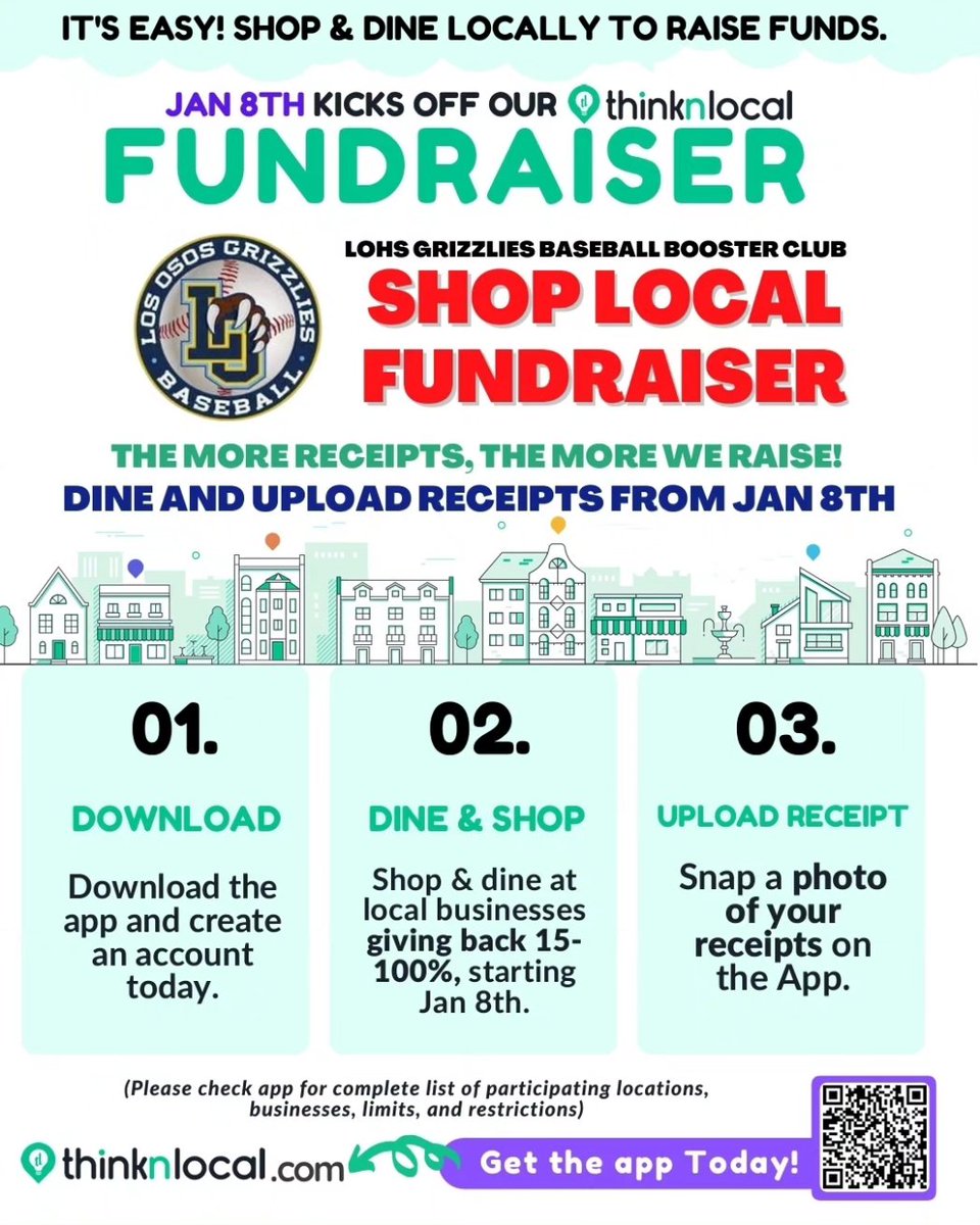 New Year, New Fundraiser! Help support LOHS Baseball program by doing 3 simple steps. Download the ThinkNLocal app to your phone, shop at participating retailers, and last upload your receipts. Boom that simple! #thinknlocal #fundraiser #lohsbaseball