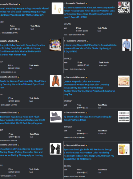 Just a small sample of our Amazon freebie bot success from the first few days.  Slots are FREE for members! whop.com/eve-robotics/ use code EVE2024