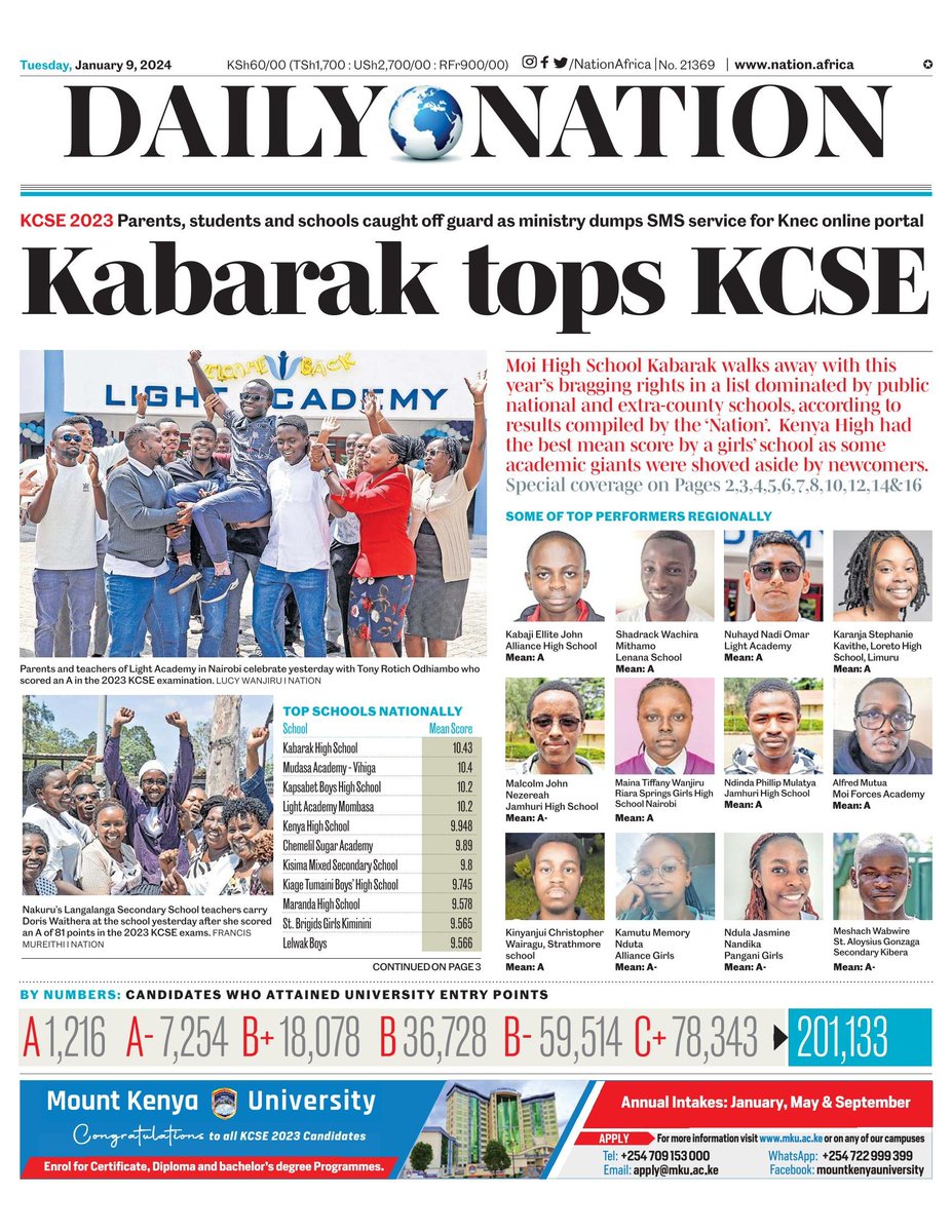 nyanducha's tweet photo. Today's newspaper headlines.

Tuesday, 10th January 2024.

#ePaper #Gazeti #Magazeti #Kenya #CiscoMeraki #UbibotTemperatureHumiditySensors #IoT #VictorockKenya #JohnMatara #TDJakes #Safaricom #Osoro #SunshineSchools https://t.co/wVsatMi02c