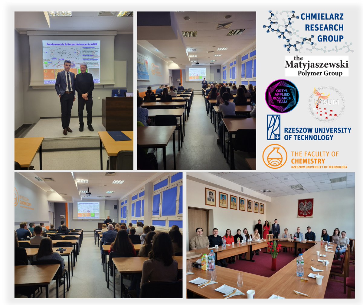 We are grateful to Prof. Krzysztof Matyjaszewski @MatyPolymerLab for a great lecture 📖 on Fundamentals and recent advances in #ATRP 🧪💊🧬 and a nice lunch meeting with the @Chmielarz_Group @PolitechnikaRz & @JoannaOrtyl group members ❗️👇