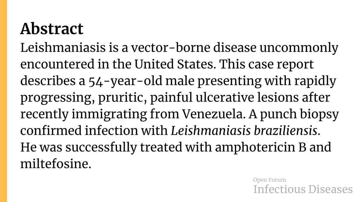 Successful Treatment of Rapidly Evolving Cutaneous Leishmaniasis in an Immigrant from Venezuela with Amphotericin B and Miltefosine ✅ Just Accepted 🔓 Open Access 🔗 bit.ly/4aDHfeo @DanielleMullis0